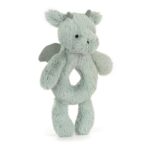 Miętowo-szara pluszowa grzechotka smok zawieszka sensoryczna dla niemowlaka. Jellycat Smok Grzechotka Miętowo-Szara 18 cm Zawieszka Sensoryczna