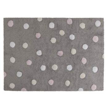 Bawełniany dywan szary w różowe i białe kropki 120x160 cm dla dzieci. Dywan bawełniany Topos Tricolor Grey Pink 120×160 cm