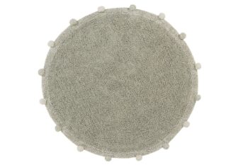 Okrągły bawełniany dywan oliwkowy z pomponami na brzegach o średnicy 120 cm. Lorena Canals Dywan bawełniany Bubbly Olive Natural Ø120cm