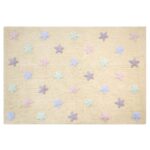 Bawełniany dywan w kolorze waniliowym z kolorowymi gwiazdkami dla dziecka 120x160 cm. Lorena Canals Dywan bawełniany Tricolor Star Vanilla 120x160cm