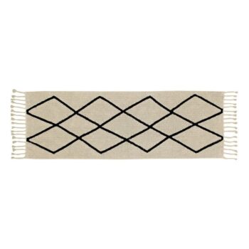 Bawełniany dywan beżowy z czarnym geometrycznym wzorem i frędzlami 80x230 cm. Lorena Canals Dywan bawełniany Bereber Beige P 80x230cm
