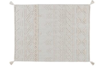 Bawełniany dywan w naturalnym kolorze z geometrycznym wzorem i frędzlami na rogach 120x160 cm. Lorena Canals Dywan bawełniany Tribu Natural S 120x160cm