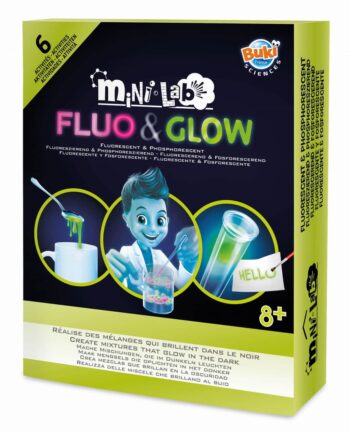 Zestaw chemika do eksperymentów z fluorescencją dla dzieci powyżej 8 lat. Buki Mini Lab FLUO&GLOW
