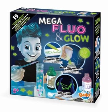 Zestaw do robienia fluorescencyjnego i świecącego w ciemności slajmu dla dzieci powyżej 8 lat. Buki Zestaw MEGA FLUO&GLOW