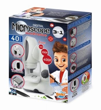 Biały cyfrowy mikroskop 3 w 1 z zoomem 100x 200x 400x dla dzieci powyżej 8 lat. Buki Mikroskop Cyfrowy 3 w 1