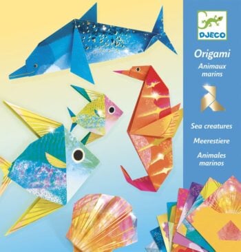 Metaliczne origami morskie zwierzęta ryba konik morski delfin muszla kolorowe papierowe modele dla dzieci. Djeco Origami MORSKIE ZWIERZĘTA (metaliczne)