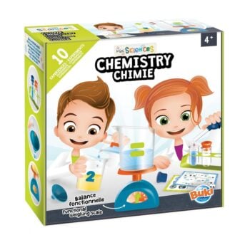 Zestaw do doświadczeń chemicznych dla dzieci z wagą i probówkami w kolorowym opakowaniu. Buki Mini Lab DOŚWIADCZENIA CHEMICZNE