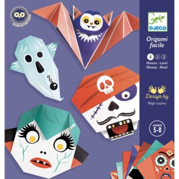 Kolorowe papierowe origami duchy i zombiaki dla dzieci w wieku 5-8 lat. Djeco Origami DUCHY I ZOMBIAKI FLUO