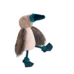 Pluszowa maskotka ptak z miękkim brązowym i kremowym futerkiem oraz niebieskimi dziobem i stopami dla dziecka. Moulin Roty Maskotka Ptak GŁUPTAK 39 Cm DOOKOŁA ŚWIATA