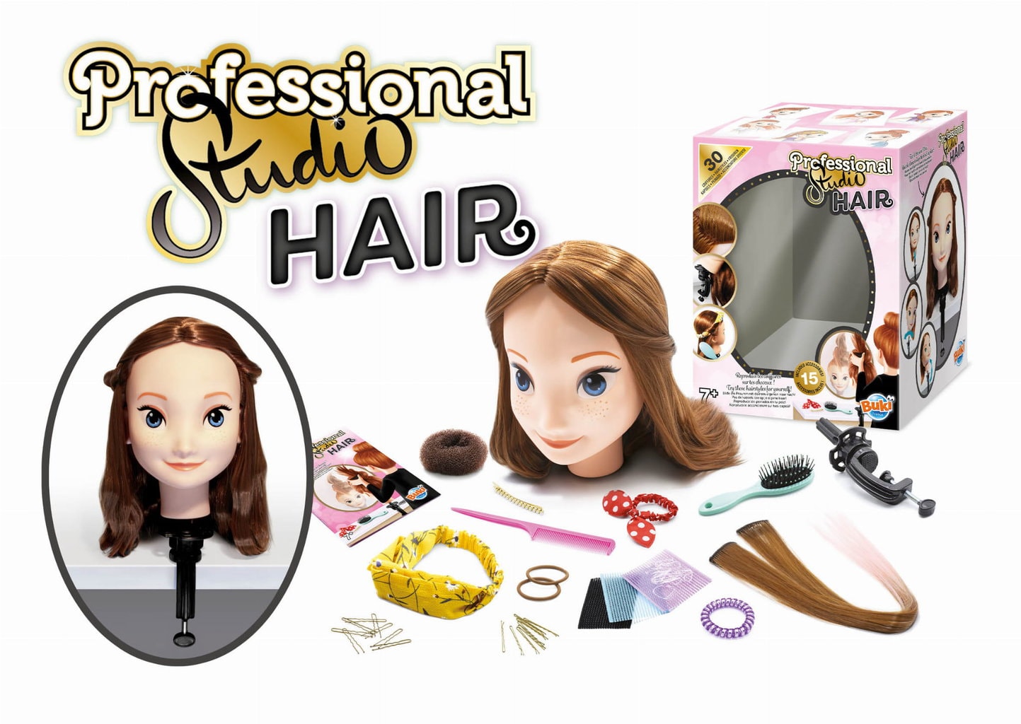 Głowa treningowa do stylizacji włosów z akcesoriami do fryzjerstwa dla dzieci. Buki Professional Studio SALON FRYZJERSKI