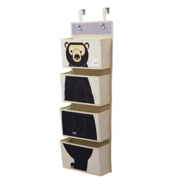Wiszący organizer ścienny z materiału z motywem misia z czterema kieszeniami do przechowywania. 3 Sprouts Organizer Ścienny Wiszący Miś