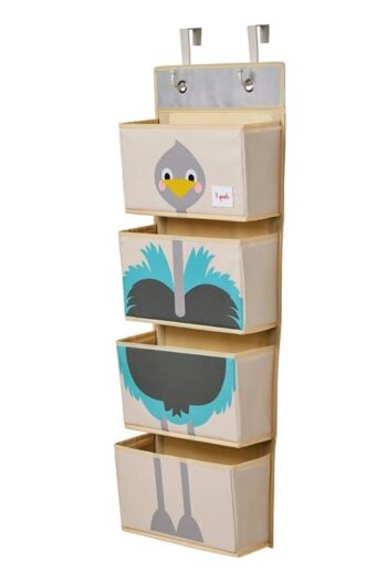 Wiszący organizer ścienny z czterema kieszeniami z motywem struś dla dziecka. 3 Sprouts Organizer Ścienny Wiszący Struś
