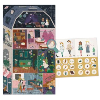 Puzzle 200 elementów z ilustracją paryskiej kamienicy z postaciami i wnętrzami dla dzieci. Moulin Roty Puzzle Obserw. 200 El. PARYSKA KAMIENICA