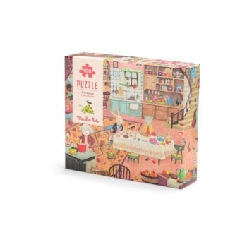 Puzzle kartonowe 100 elementów obrazek kuchnia z meblami i stołem dla dzieci. Moulin Roty Puzzle Kartonowe La Grande Famille100 Elem