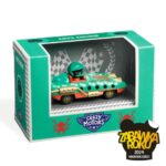 Model kolekcjonerski samochodu wyścigowego w kolorze zielonym z kierowcą w kasku dla dzieci. Djeco Autko CRAZY MOTORS ABYS ENGINE