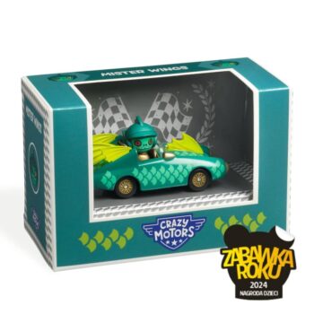 Zielone autko kolekcjonerskie z żółtymi skrzydłami dla dzieci. Djeco Autko CRAZY MOTORS MISTER WINGS