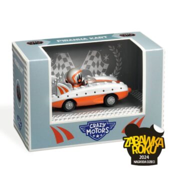 Model kolekcjonerski samochodu wyścigowego biało pomarańczowy dla dzieci. Djeco Autko CRAZY MOTORS PIRANHA KART