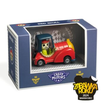 Czerwony model samochodu z czaszką dla kolekcjonerów. Djeco Autko CRAZY MOTORS RED SKULL
