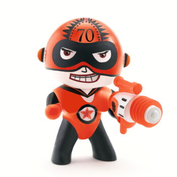 Pomarańczowo-czarna figurka superbohatera z maską i pistoletem dla dzieci. Djeco Figurka Arty Toys STARBOY