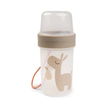 Pojemnik na przekąski z przykrywką beżowy z nadrukiem zwierzątka dla dziecka. Done by Deer Pojemnik na Przekąski Dwustronny L Lalee Sand