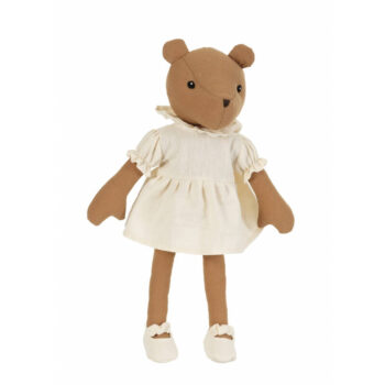 Pluszowy miś w beżowej sukience i bucikach dla dziecka. Egmont Toys Przytulanka Miś Juliette