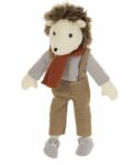 Pluszowa przytulanka jeżyk ubrany w spodnie szare buty i pomarańczowy szalik dla dziecka. Egmont Toys Przytulanka Jeżyk Lucien duży