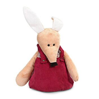 Plecaczek pluszowy królik beżowy z bordowym ubrankiem dla dziecka. Egmont Toys Plecaczek przytulanka dla dzieci Augustin