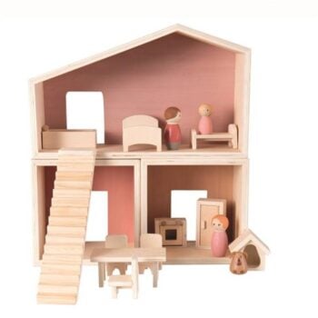 Drewniany modułowy domek dla lalek z meblami i figurkami dla dzieci. Egmont Toys Drewniany modułowy domek dla lalek