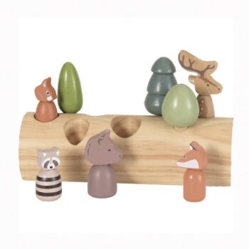 Drewniany sorter z figurkami zwierząt leśnych i drzew dla dziecka. Egmont Toys Drewniany sorter zwierzątka leśne