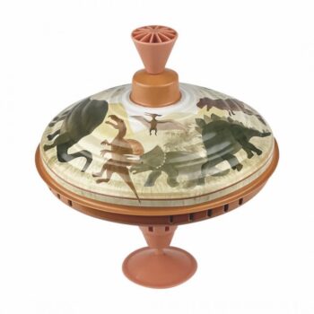 Duży metalowy bączek z motywem dinozaurów w brązowych odcieniach dla dziecka. Egmont Toys Bączek duży metalowy Dinozaury