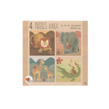Cztery puzzle dla dzieci z motywem zwierząt afrykańskich lew słoń żyrafa krokodyl. Egmont Toys Puzzle dla dzieci Afryka 4 szt/kpl