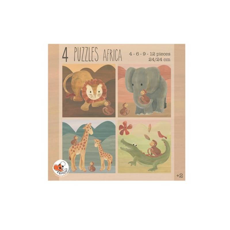 Cztery puzzle dla dzieci z motywem zwierząt afrykańskich lew słoń żyrafa krokodyl. Egmont Toys Puzzle dla dzieci Afryka 4 szt/kpl