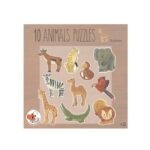 Puzzle tradycyjne dla dzieci 10 elementów z motywem afrykańskich zwierząt kolorowe zwierzątka na beżowym tle. Egmont Toys Puzzle dla dzieci 10 afrykańskich zwierząt