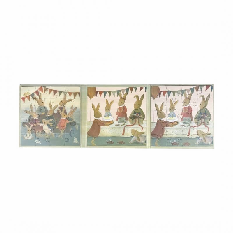 Magnetyczne puzzle dla dzieci z ilustracją rodziny królików w różnych scenach codziennych. Egmont Toys Puzzle dla dzieci magnetyczne Rodzina Królików