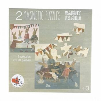 Magnetyczne puzzle dla dzieci z motywem rodziny królików 2 zestawy po 20 elementów każdy. Egmont Toys Puzzle dla dzieci magnetyczne Rodzina Królików