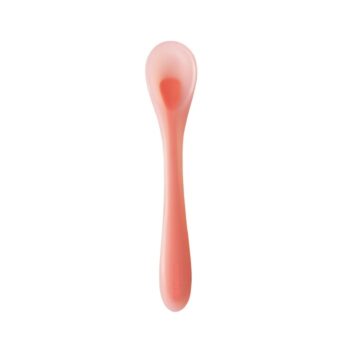 Miękka silikonowa łyżeczka różowa dla niemowlaka. Mombella Łyżeczka Silikonowa Miękka Pink