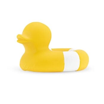 Żółta gumowa kaczka do kąpieli z białym paskiem dla dziecka. Oli&Carol Kaczka do Kąpieli Flo Yellow