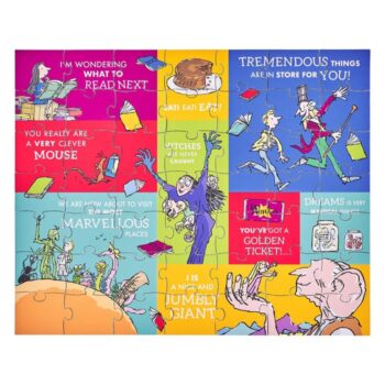 Dwustronne puzzle z kolorowymi ilustracjami i tekstem nawiązującym do książek Roalda Dahla dla dzieci. Petit Collage Puzzle Dwustronne Roald Dahl Książki