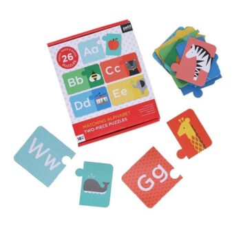 Puzzle dwuelementowe z literami alfabetu i obrazkami zwierząt dla dzieci. Petit Collage Puzzle Dwuelementowe Alfabet