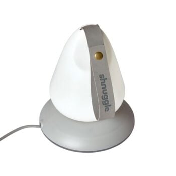 Przenośna lampka nocna dla dzieci w kształcie księżyca z szarym paskiem i podstawką. Shnuggle Lampka Nocna dla Dzieci Przenośna Moonlight