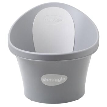 Szara wanienka dla niemowlaka z odpływem z tworzywa sztucznego. Shnuggle Wanienka dla Niemowlaka z Odpływem Baby Pebble Grey