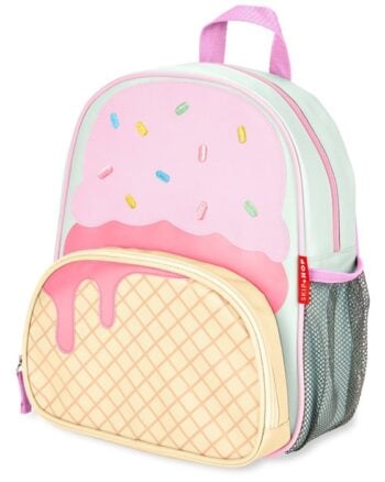 Plecak dziecięcy w kształcie lodów z różowym i beżowym frontem oraz kolorowymi posypkami dla dziecka. Skip Hop Plecak dla Dziecka Lody Spark Style Little Kid