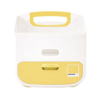 Biały organizer na pieluszki z żółtymi elementami dla dziecka. Ubbi Organizer na Pieluszki Pantone Yellow