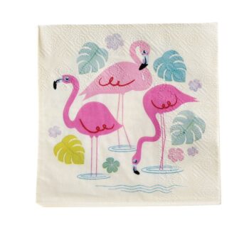 Serwetka papierowa z różowymi flamingami i liśćmi na jasnym tle na urodziny. Rex London Serwetki koktajlowe 20szt. Flamingo Bay