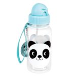 Przezroczysty bidon z niebieską nakrętką i słomką z nadrukiem pandy dla dziecka. Rex London Bidon ze słomką 500 ml Panda Miko