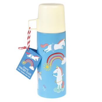 Termos ze stali nierdzewnej 350 ml niebieski z nadrukiem jednorożca dla dziecka. Rex London Termos ze stali nierdzewnej 350 ml Magiczny Jednorożec