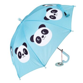 Niebieska parasolka przeciwdeszczowa dla dziecka z nadrukiem pandy i uchwytem w kształcie pandy. Rex London Parasol dla dziecka Panda Miko