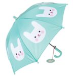 Zielony parasol dziecięcy z nadrukiem białych króliczków z różowymi policzkami dla dziecka. Rex London Parasol dla dziecka Króliczek Bonnie
