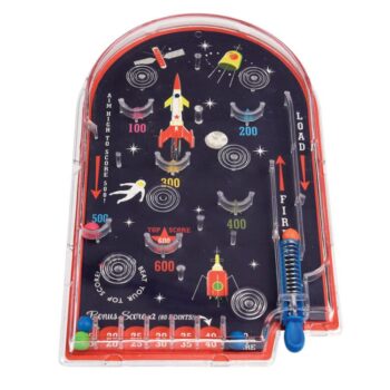 Gra zręcznościowa pinball z motywem kosmicznym z plastikową obudową i sprężyną do wystrzeliwania kulek. Rex London Gra Pinball Space