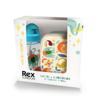 Zestaw śniadaniowy dla dziecka lunchbox i bidon z kolorowymi wzorami dzikich zwierząt. Rex London Zestaw śniadaniowy lunchbox i bidon Dzikie zwierzęta
